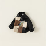 botanical leather patchwork jacket