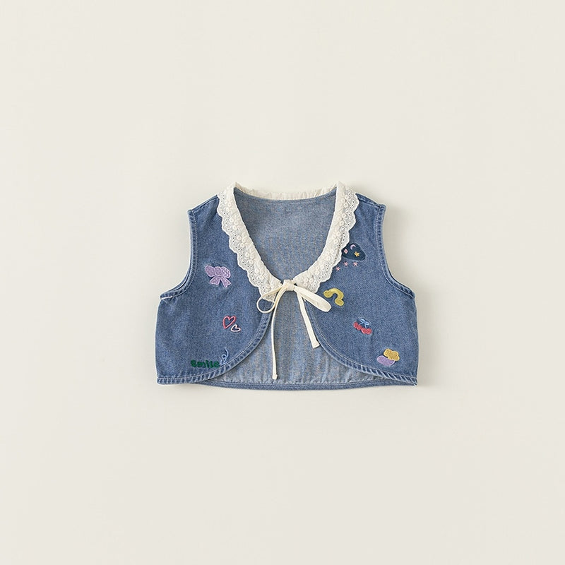 embroy denim vest and shit one-piece set