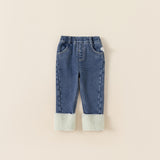 fleece accent denim pants with fleece lining