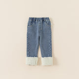 fleece accent denim pants with fleece lining