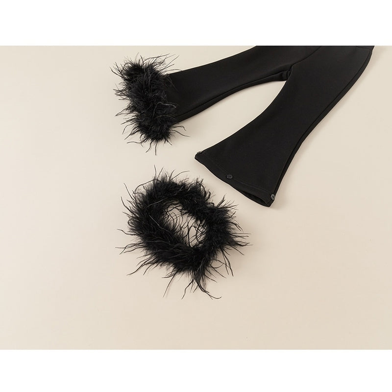 black fur accent pants