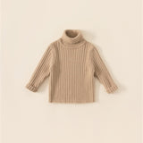 brown soft high neck rib knit