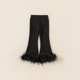 black fur accent pants