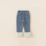 fleece accent denim pants with fleece lining