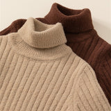 brown soft high neck rib knit