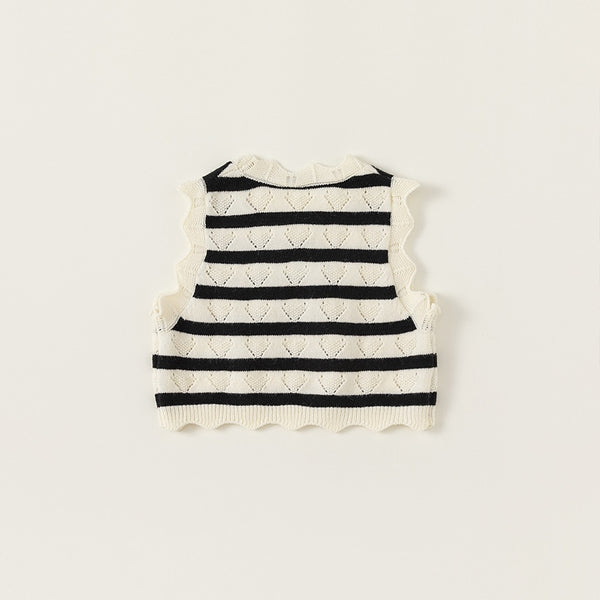 monotone border heart no sleeve knit