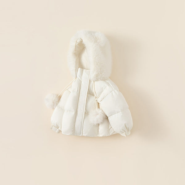 white dawn jacket with fur bear hoodie