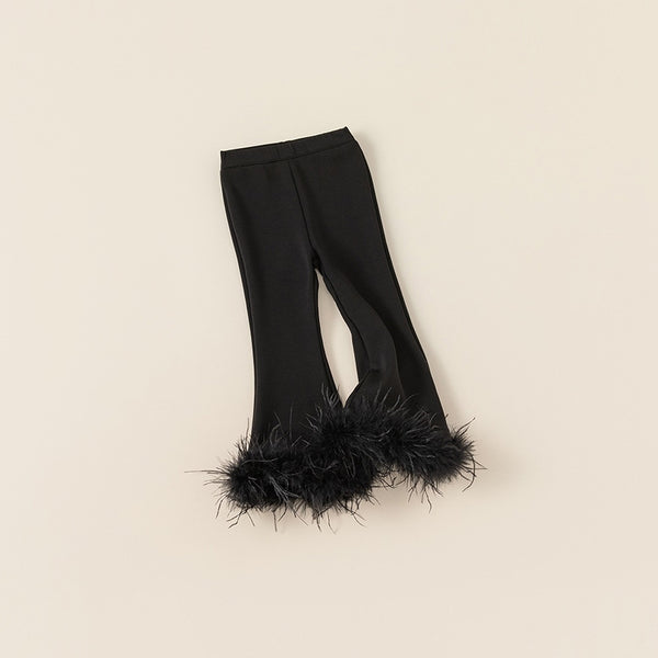 black fur accent pants