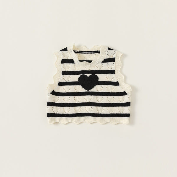 monotone border heart no sleeve knit