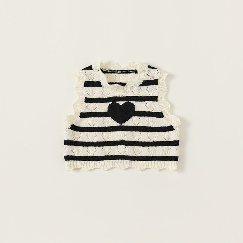 monotone border heart no sleeve knit