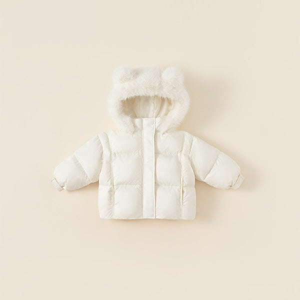 white dawn jacket with fur bear hoodie