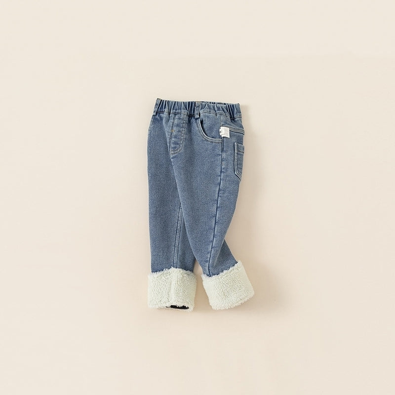 fleece accent denim pants with fleece lining