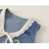 embroy denim vest and shit one-piece set