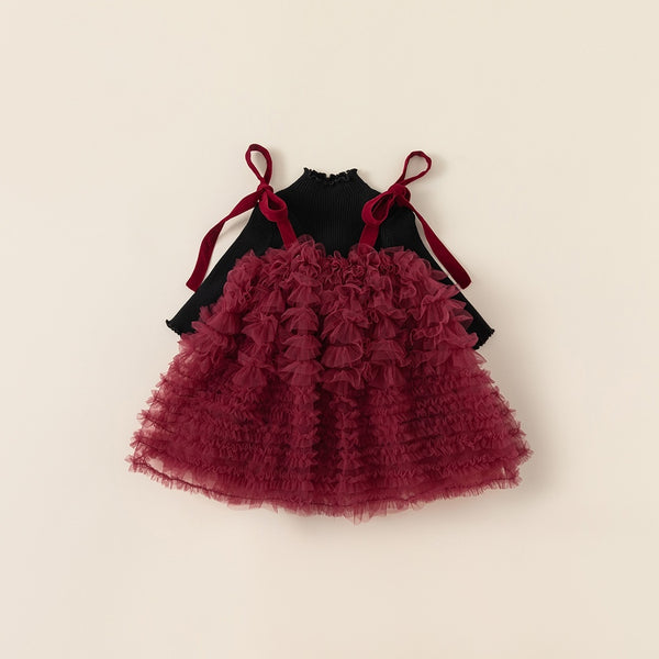 bordeaux tulle frill one-piece