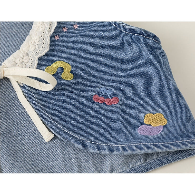 embroy denim vest and shit one-piece set