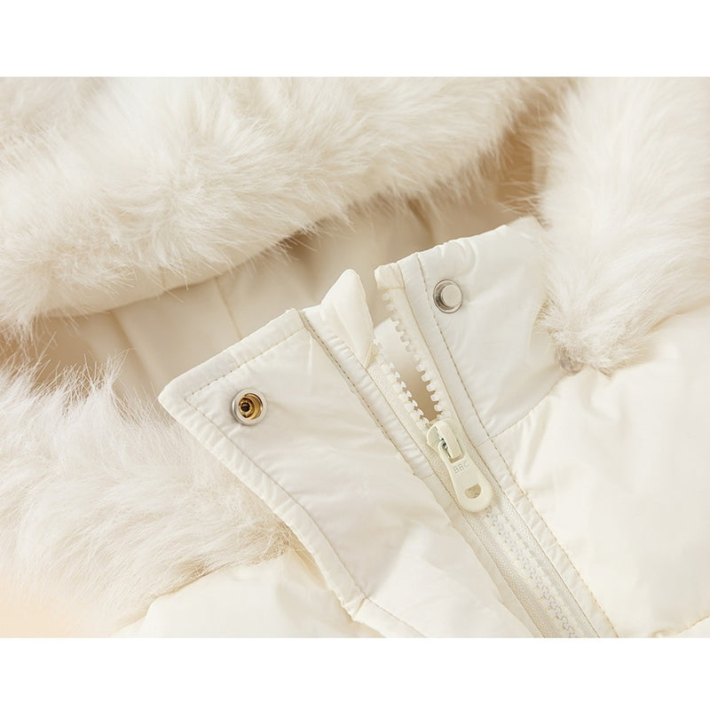 white dawn jacket with fur bear hoodie