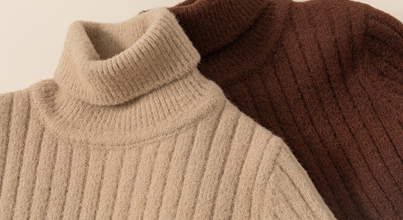 brown soft high neck rib knit