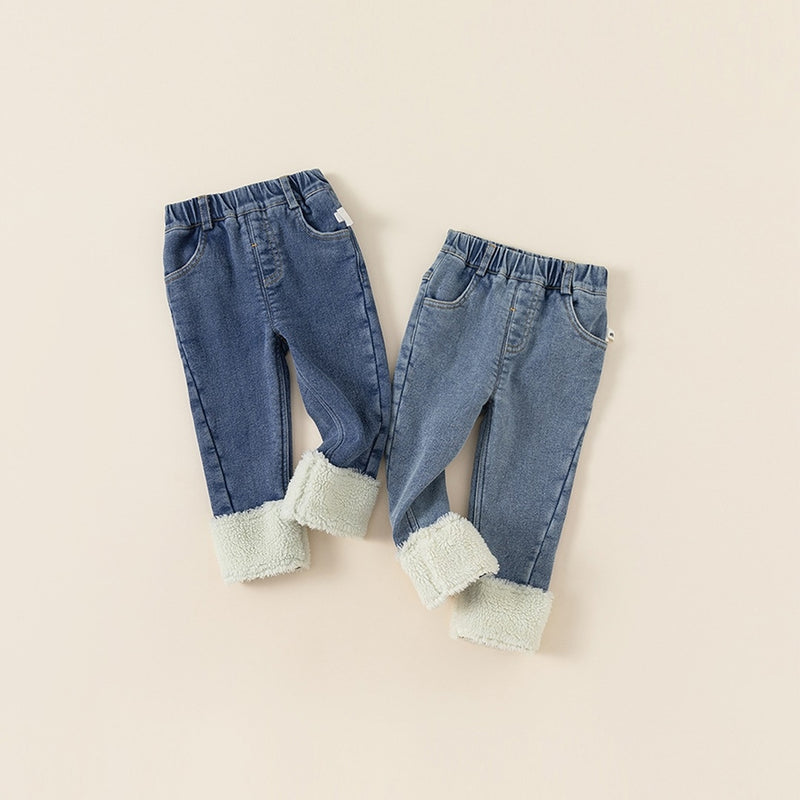 fleece accent denim pants with fleece lining