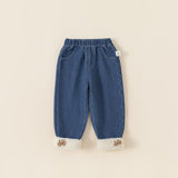 butterfly denim pants with fleece lining