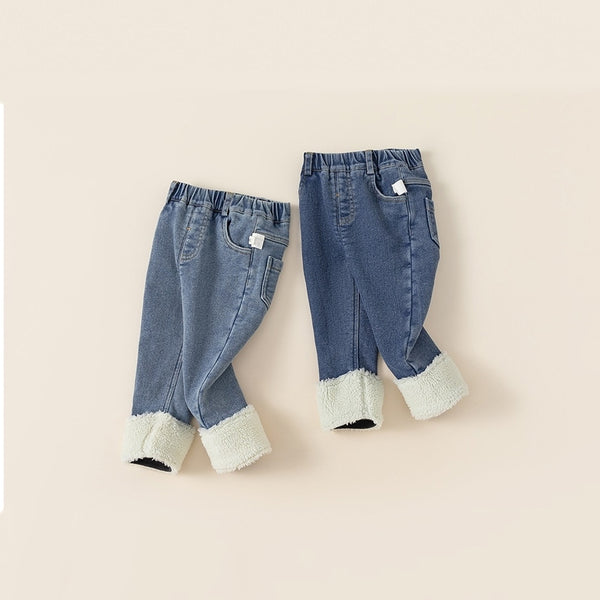 fleece accent denim pants with fleece lining