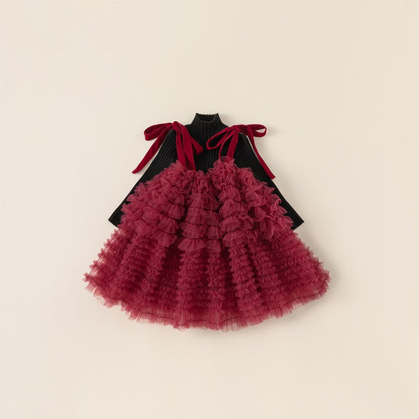 bordeaux tulle frill one-piece