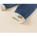 butterfly denim pants with fleece lining