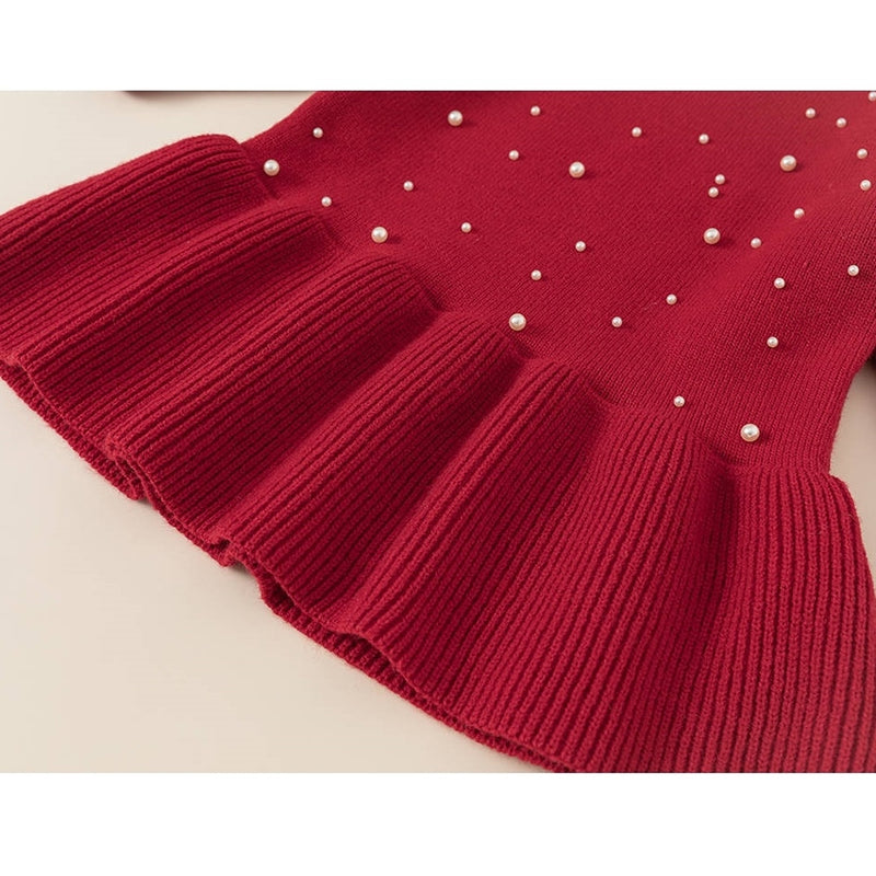 pearl red knit one-piece