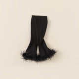 black fur accent pants