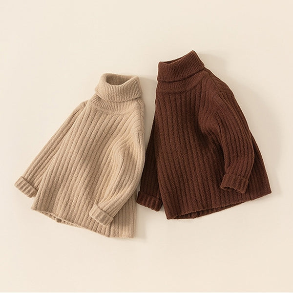 brown soft high neck rib knit