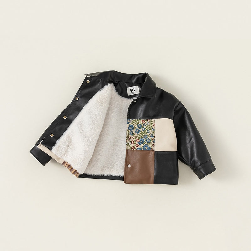 botanical leather patchwork jacket