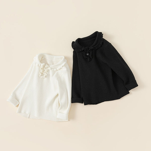 frill collar rib knit