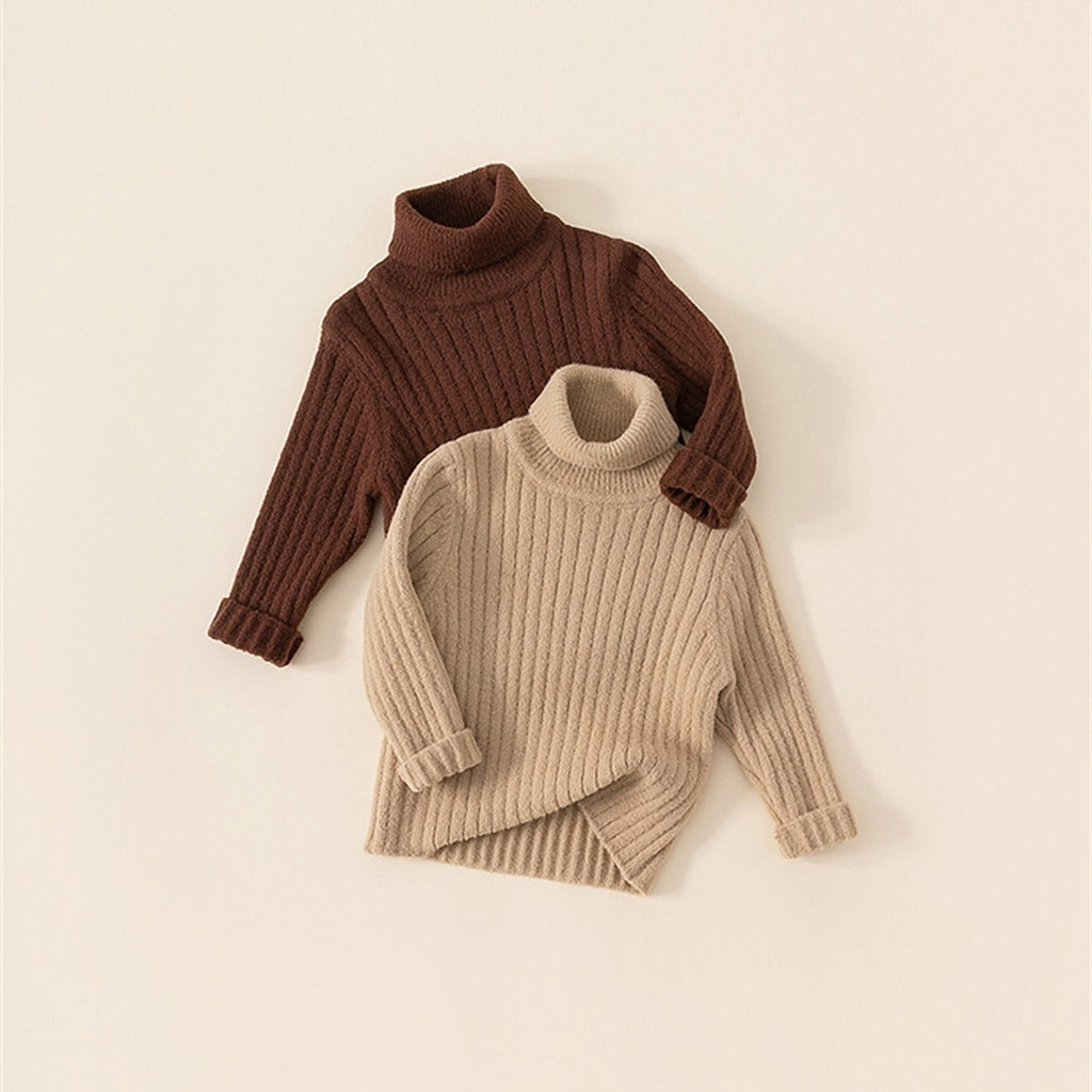 brown soft high neck rib knit