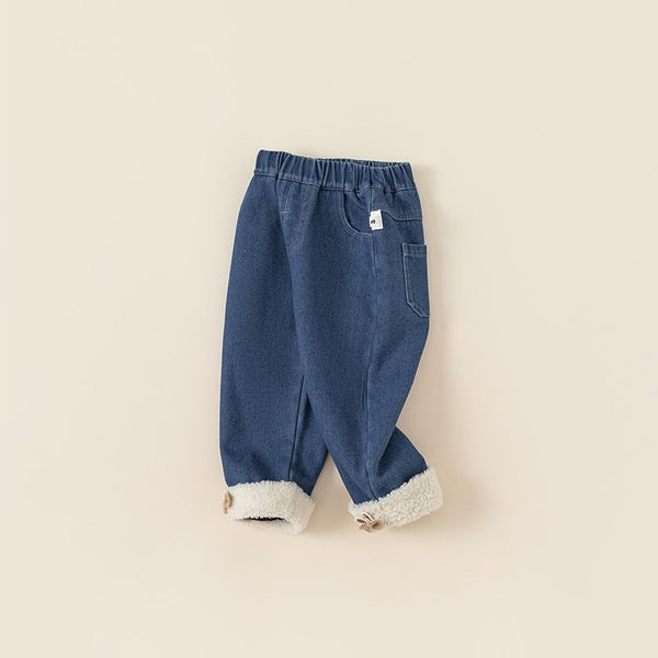 butterfly denim pants with fleece lining