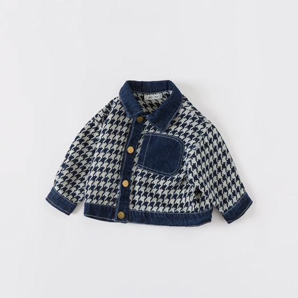 houndstooth pattern denim jacket