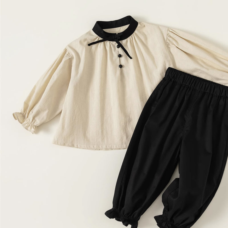 monotone ribbon blouse & pants