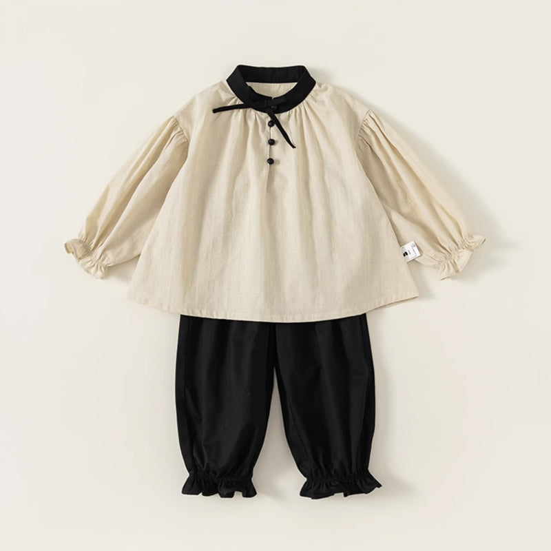 monotone ribbon blouse & pants