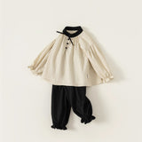 monotone ribbon blouse & pants