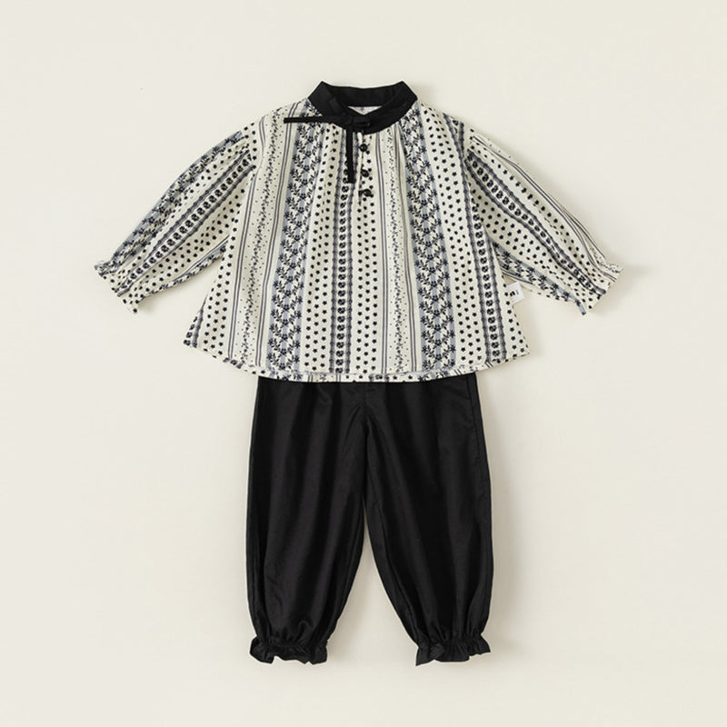 monotone ribbon blouse & pants