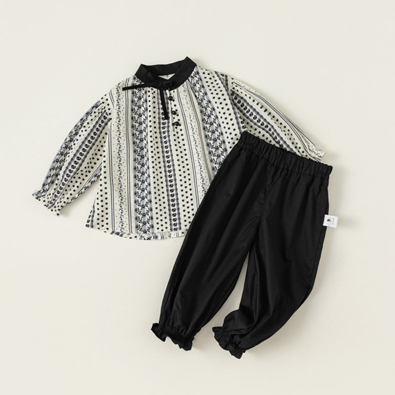 monotone ribbon blouse & pants