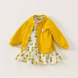 yellow cardigan & pansy one-piece