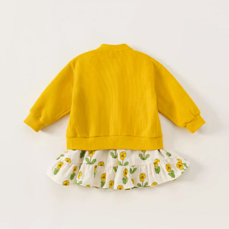 yellow cardigan & pansy one-piece