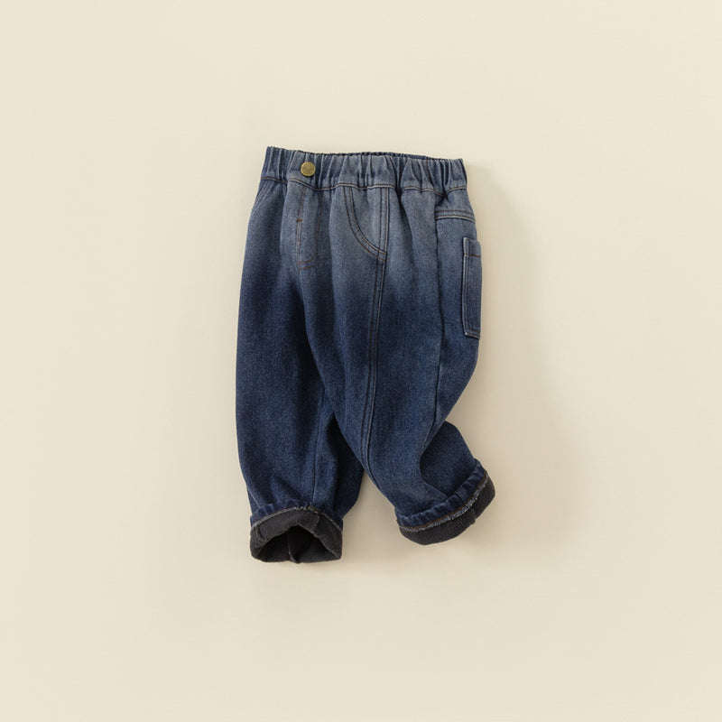 gradation denim pants with fleece lining