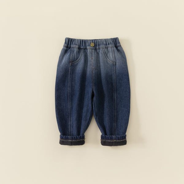 gradation denim pants with fleece lining