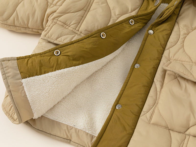 beige down jacket with fleece lining