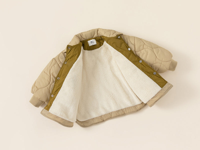 beige down jacket with fleece lining