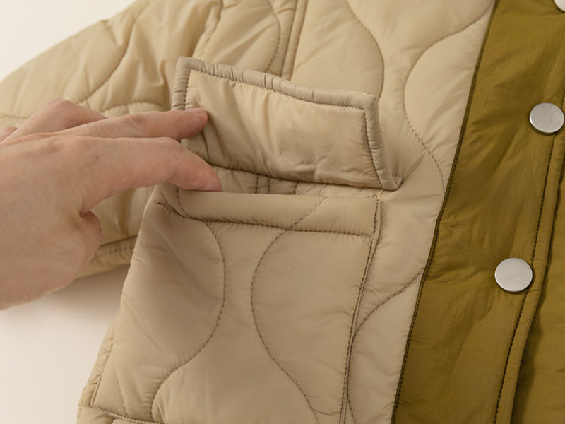 beige down jacket with fleece lining