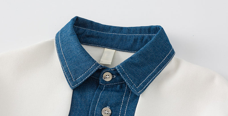 denim accent sweatshit tops with collar