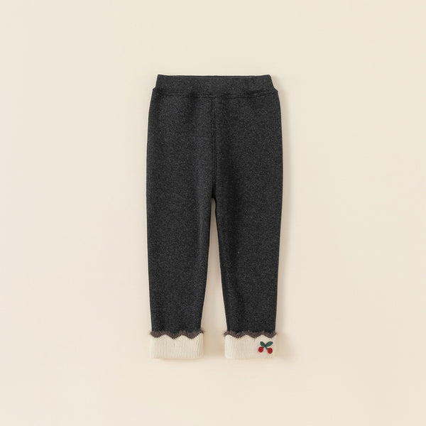 cherry embroidery fleece lining leggings