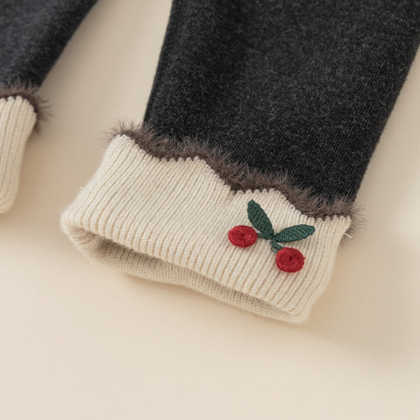 cherry embroidery fleece lining leggings