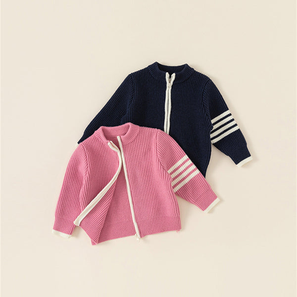 three line knit zip cardigan